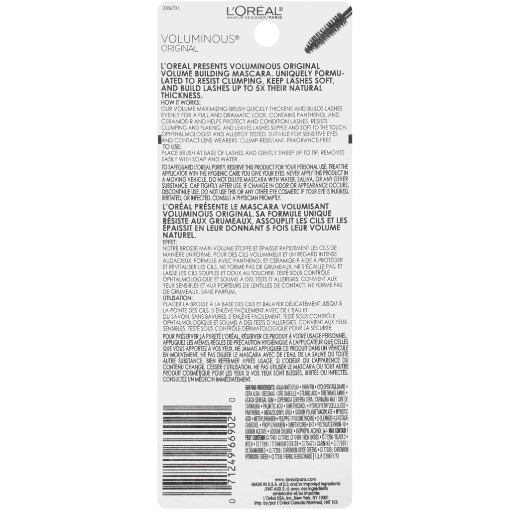 L’Oreal Paris Makeup Voluminous Original Volume Building Mascara, Black Brown, 0.28 fl; oz.