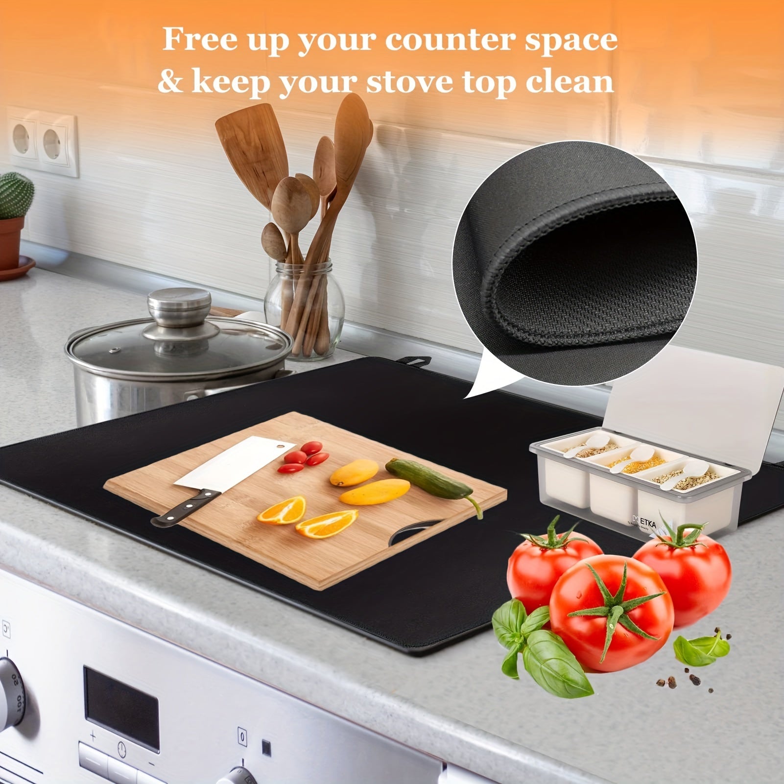 Stove Covers, Heat Resistant Glass Stove Top Cover , For Electric Stove LarCooktop Cover, Anti-Slip Coating Waterproof Stove Gap Foldable