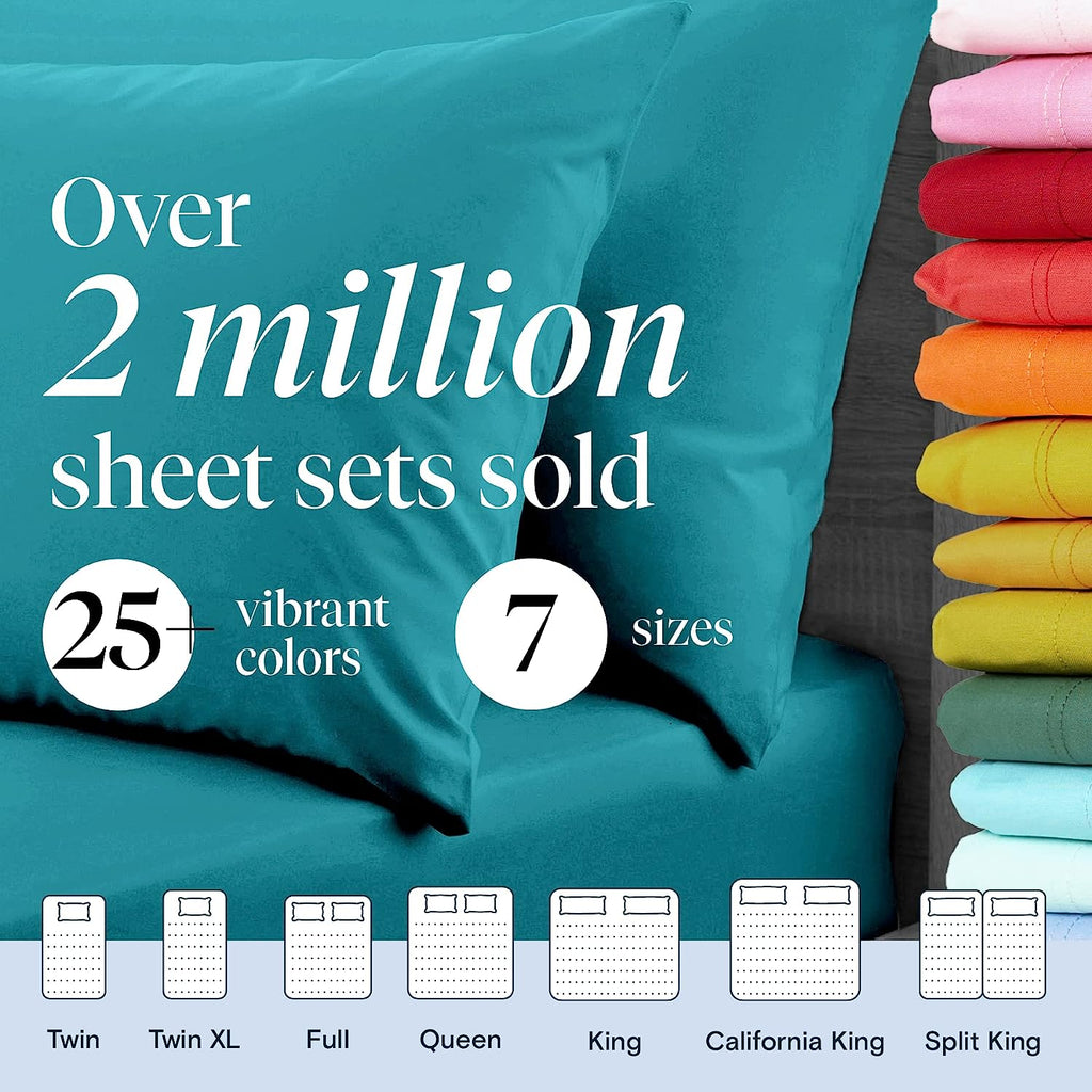 LuxClub 7 PC Split King Sheet Set Bamboo Sheets Deep Pockets 18" Eco Friendly Wrinkle Free Cooling Sheets Machine Washable Hotel Bedding Silky Soft - Teal Split King