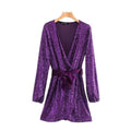 women sequin v-neck mini dress