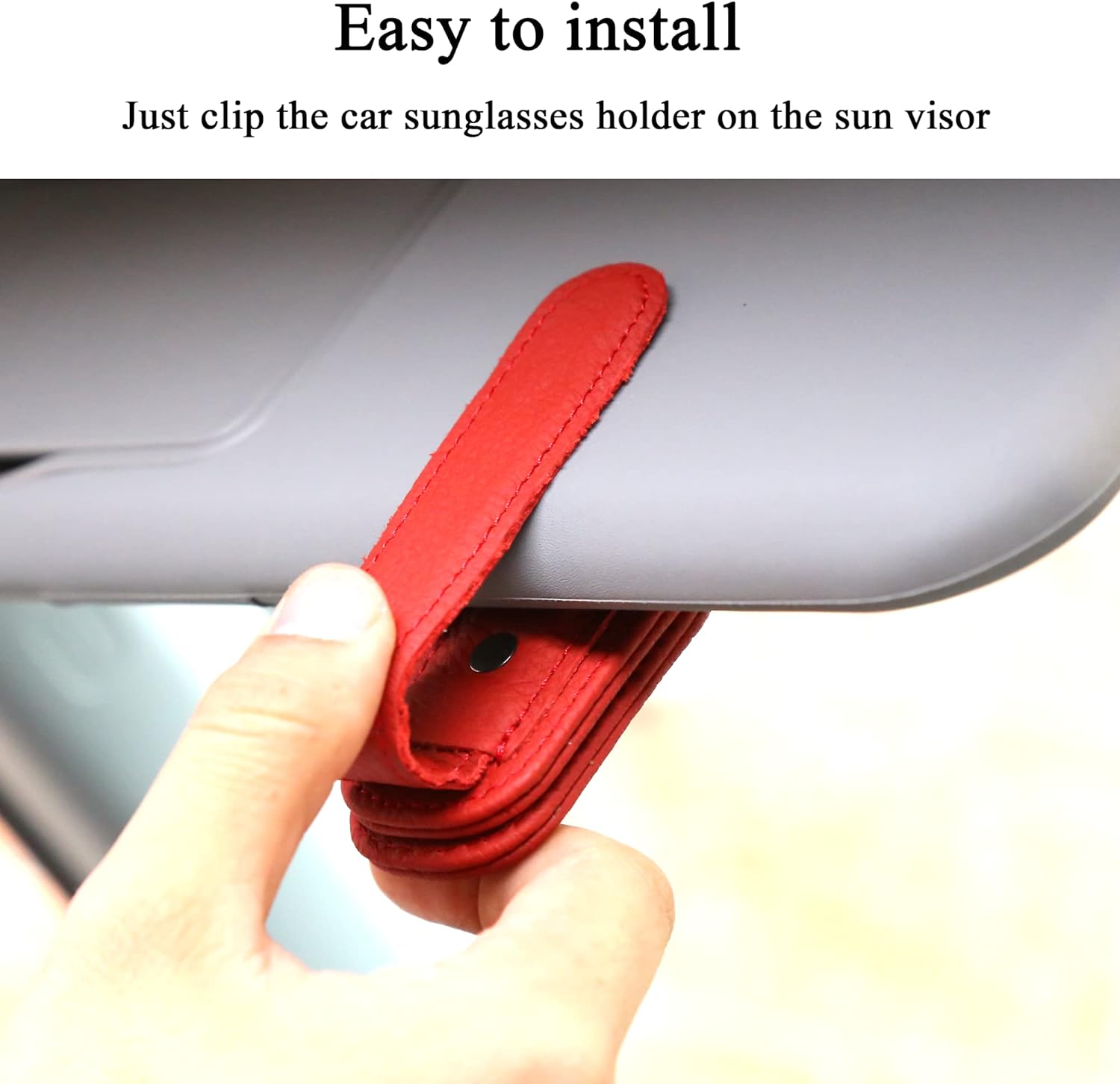 KIWEN Sunglasses Holders for Car Sun Visor, Magnetic Leather Glasses Eyeglass Hanger Clip for Car, Ticket Card Clip Eyeglasses Mount (Red)
