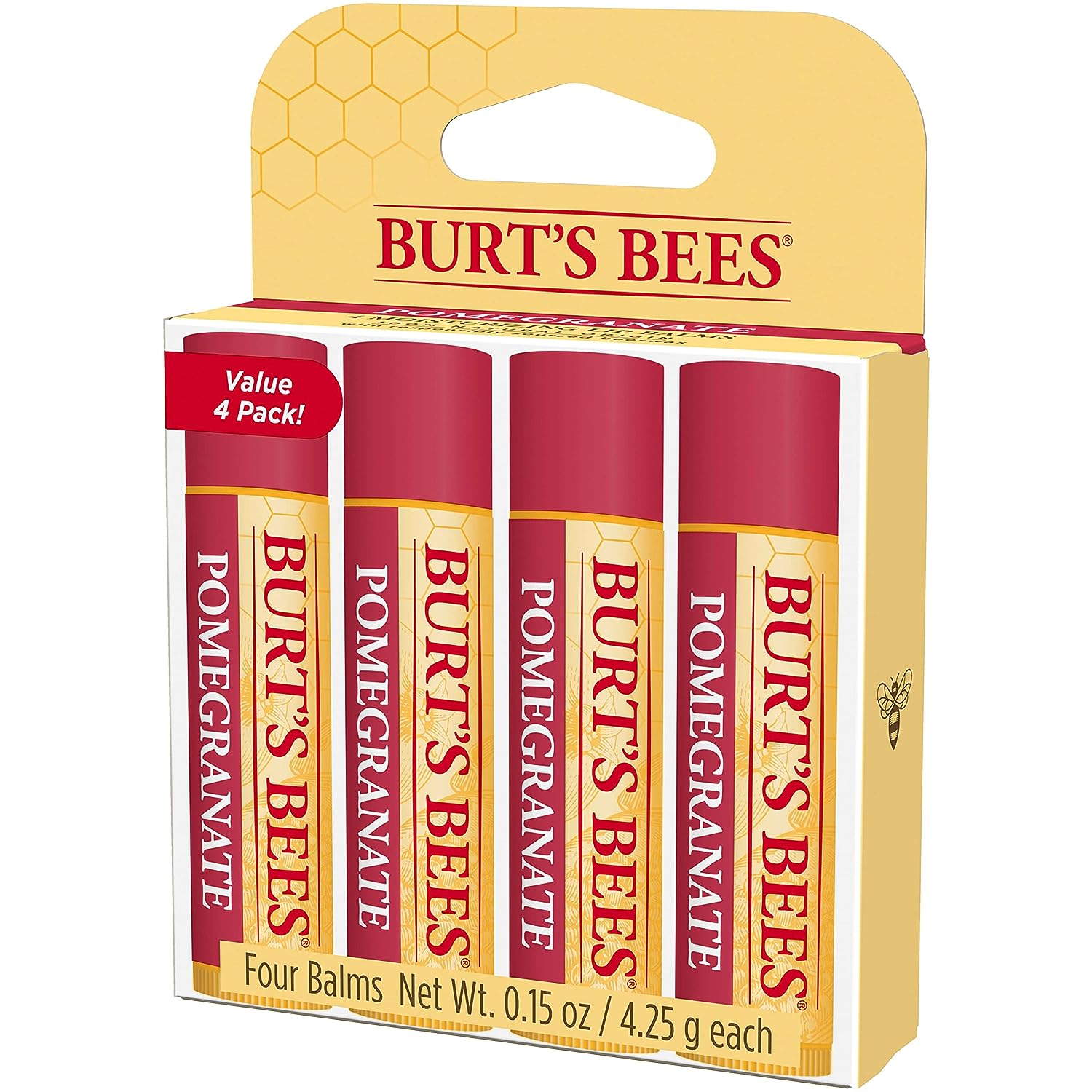 Burt's Bees Lip Balm, Moisturizing Lip Care, All Natural, Original Beeswax with Vitamin E &amp; Peppermint Oil (4 Pack)