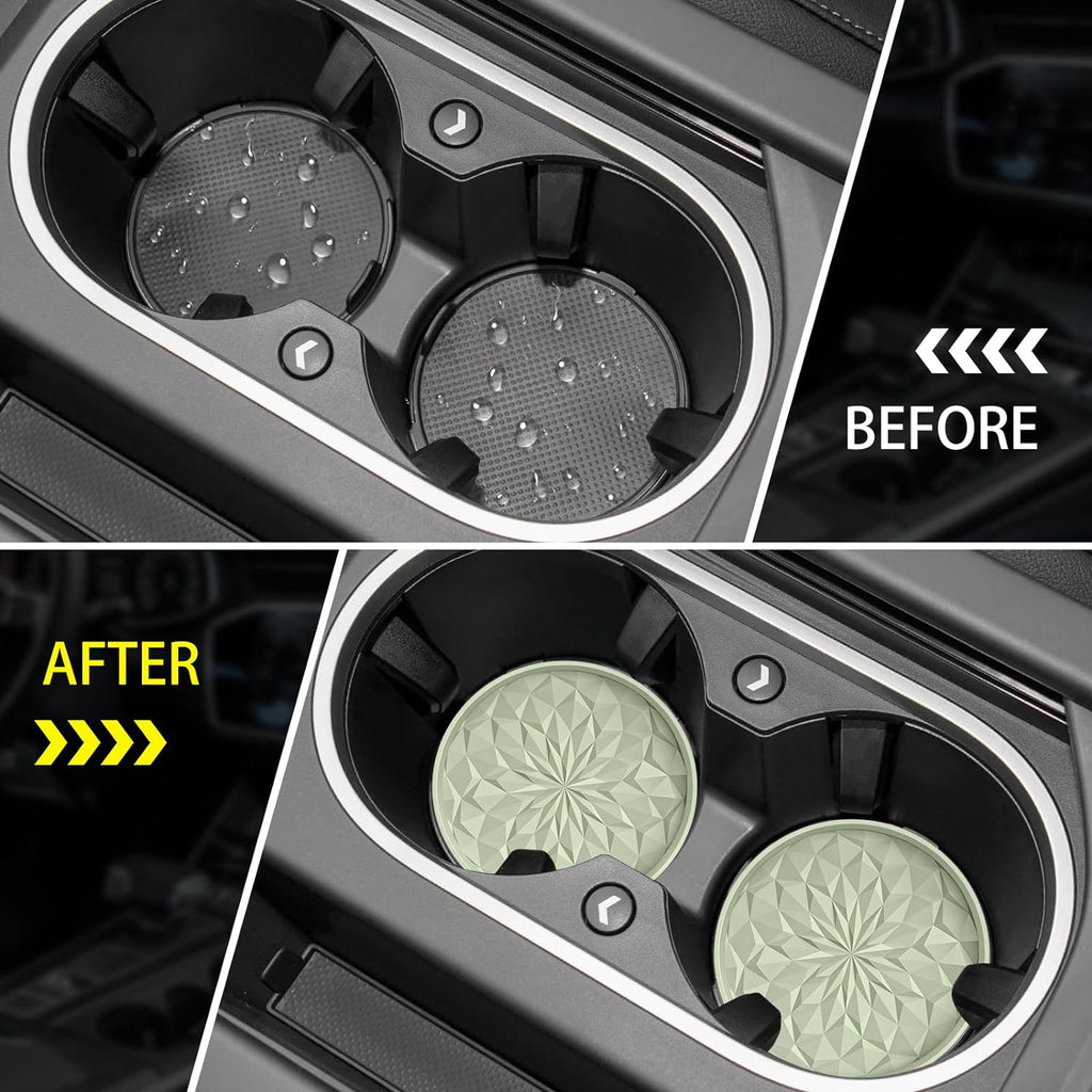 Car Cup Coaster [4 Pack] ME.FAN Silicone Car Coasters/Cup Mats - 2.75In Universal Non-Slip Recessed Car Interior Accessories - Car Cup Holder Insert Coasters Desert Sage