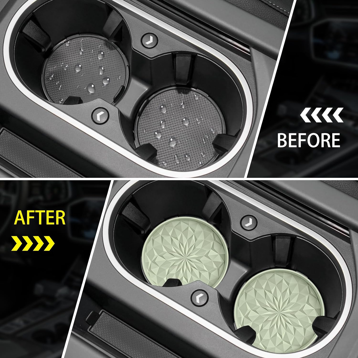 Car Cup Coaster [4 Pack] ME.FAN Silicone Car Coasters/Cup Mats - 2.75In Universal Non-Slip Recessed Car Interior Accessories - Car Cup Holder Insert Coasters Desert Sage