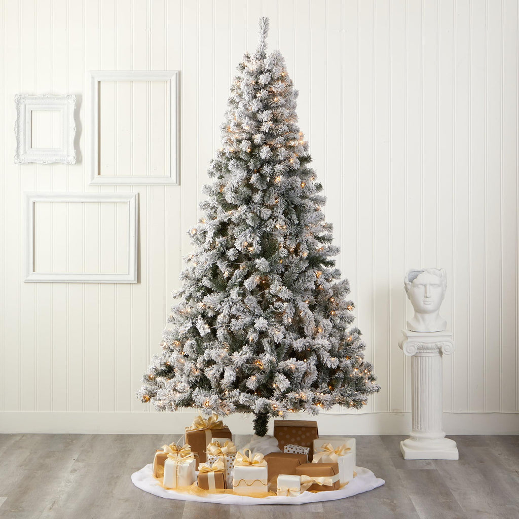 Nearly Natural 8' Green Flocked Fir Artificial Christmas Tree Prelit 500 Clear LED Lights