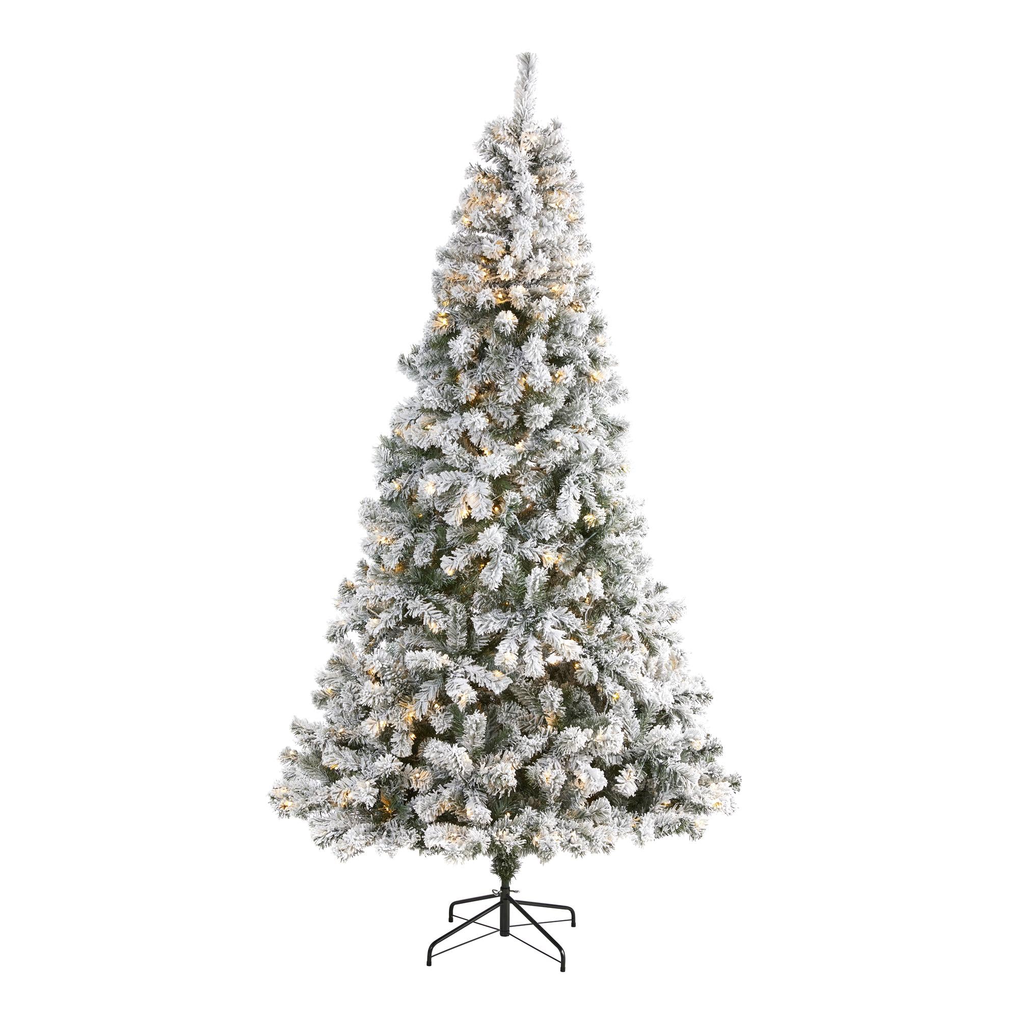 Nearly Natural 8' Green Flocked Fir Artificial Christmas Tree Prelit 500 Clear LED Lights