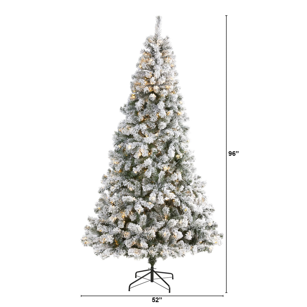 Nearly Natural 8' Green Flocked Fir Artificial Christmas Tree Prelit 500 Clear LED Lights