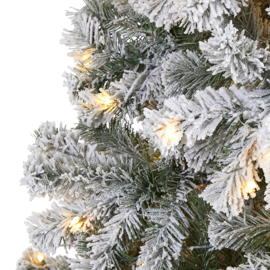 Nearly Natural 8' Green Flocked Fir Artificial Christmas Tree Prelit 500 Clear LED Lights