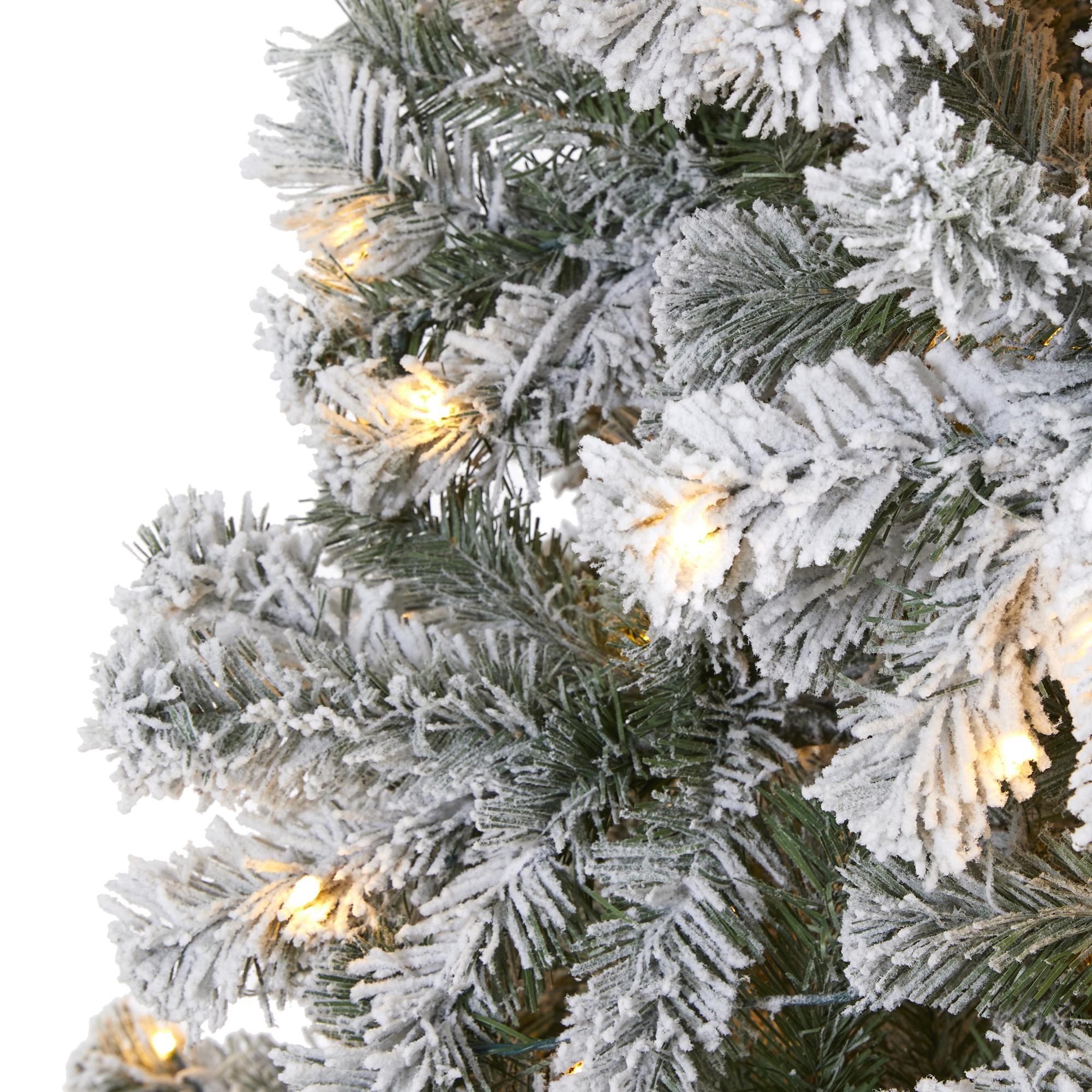 Nearly Natural 8' Green Flocked Fir Artificial Christmas Tree Prelit 500 Clear LED Lights