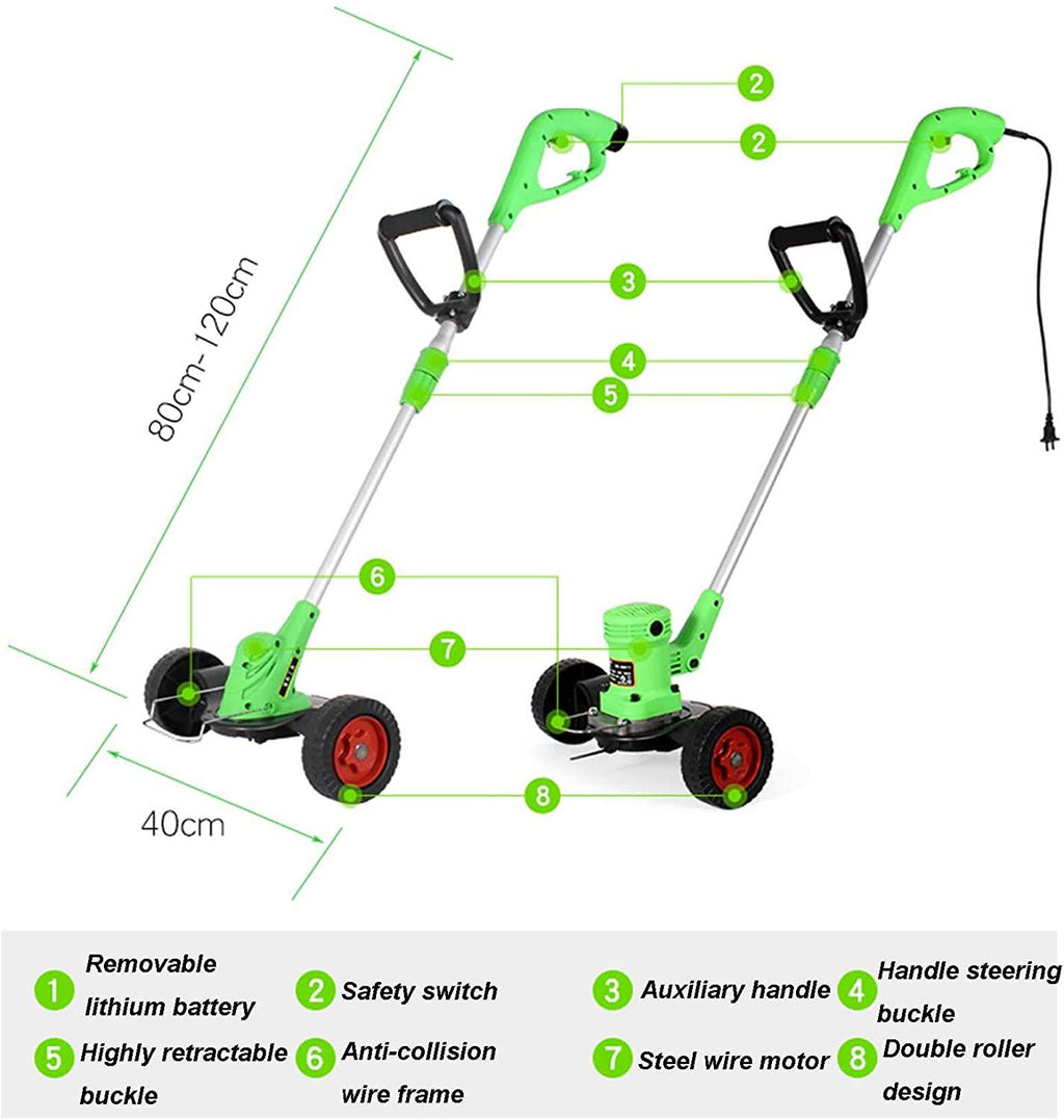 3-in-1 String Trimmer Edger Retractable Lawn Mower Hand Push Lawnmower with Roller Electric Cordless Lawn Mower for Small Gardens