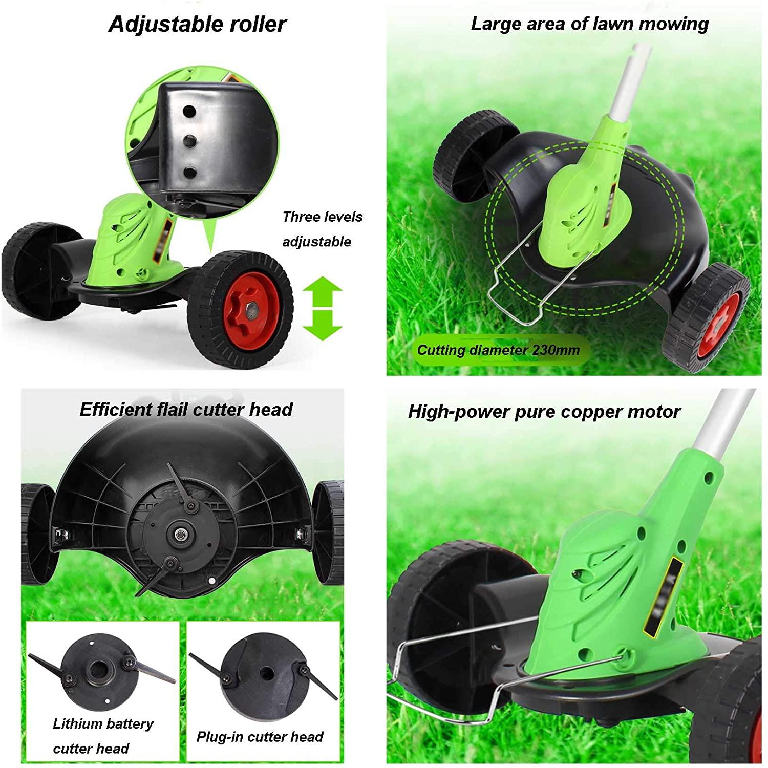 3-in-1 String Trimmer Edger Retractable Lawn Mower Hand Push Lawnmower with Roller Electric Cordless Lawn Mower for Small Gardens