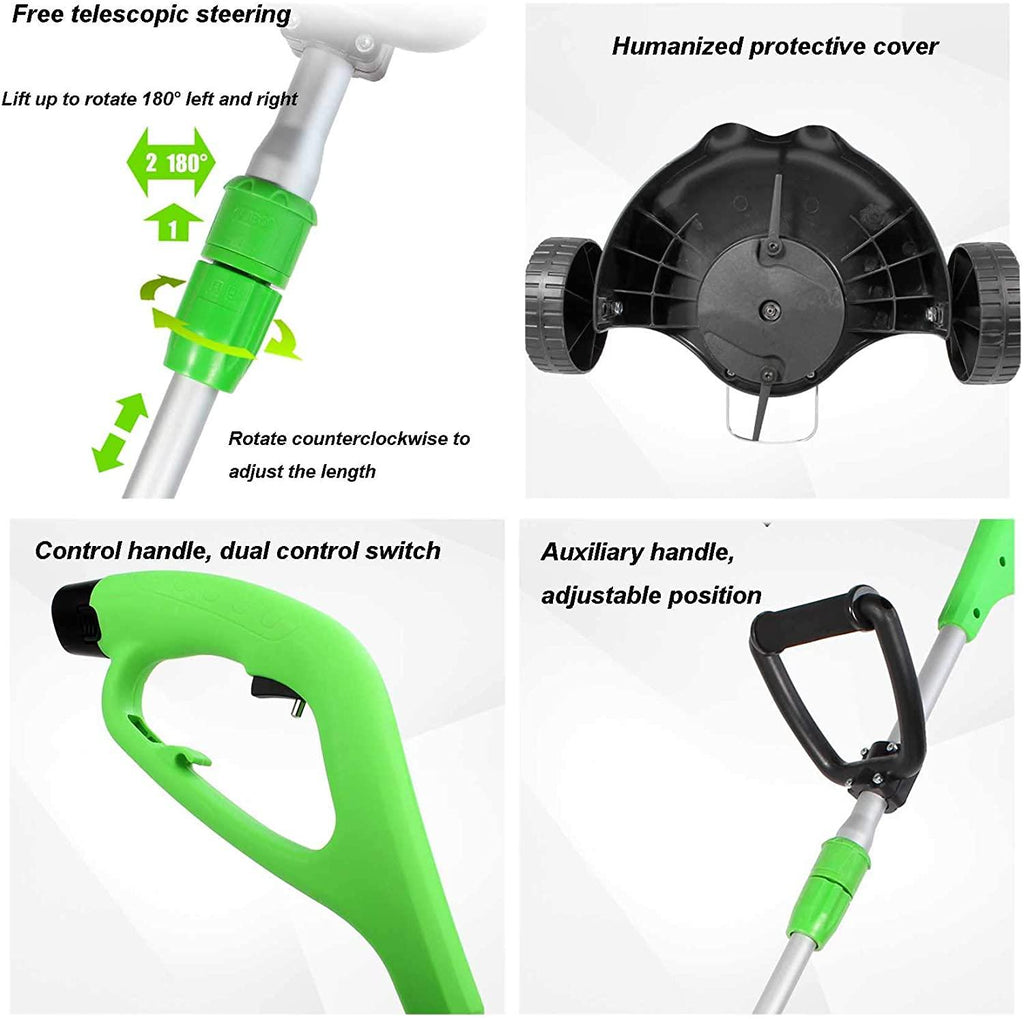 3-in-1 String Trimmer Edger Retractable Lawn Mower Hand Push Lawnmower with Roller Electric Cordless Lawn Mower for Small Gardens