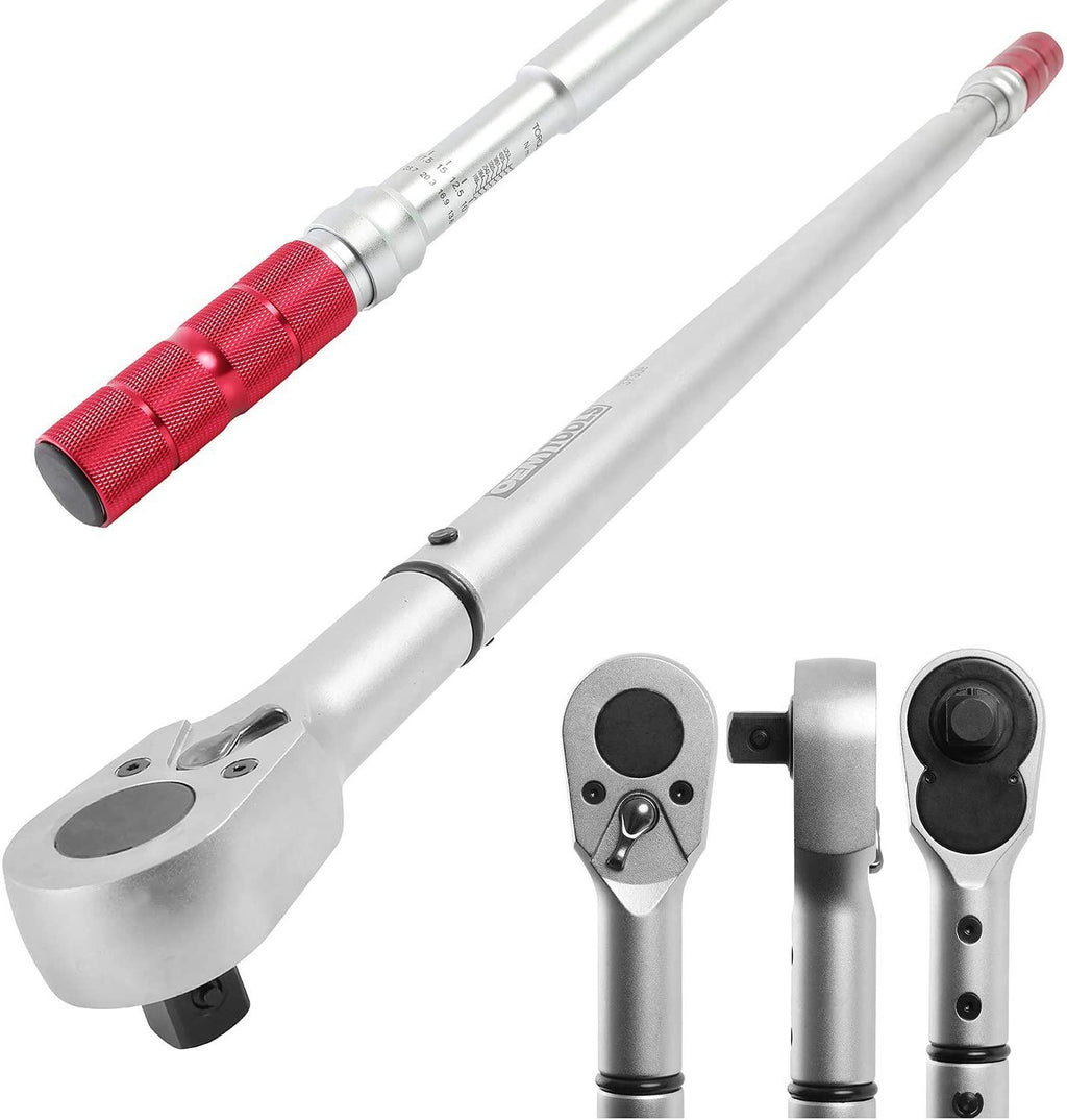 OEMTOOLS 37309 3/4” Drive Click-Style Torque Wrench, 40 Long, 85-410 Ft-Lb (115.24-555.89 Nm), Foot Pound &amp; Newton Meter Scales, Accurate to +/- 4%, Steel Body with Knurled Aluminum Handle