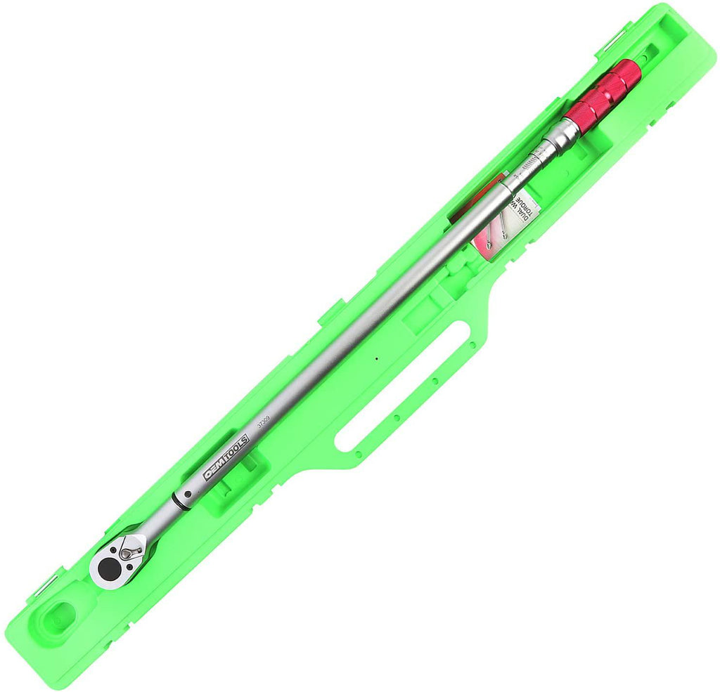 OEMTOOLS 37309 3/4” Drive Click-Style Torque Wrench, 40 Long, 85-410 Ft-Lb (115.24-555.89 Nm), Foot Pound &amp; Newton Meter Scales, Accurate to +/- 4%, Steel Body with Knurled Aluminum Handle