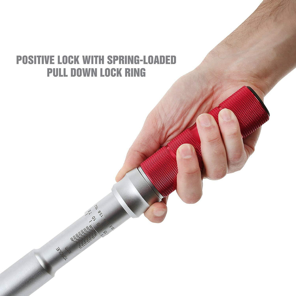 OEMTOOLS 37309 3/4” Drive Click-Style Torque Wrench, 40 Long, 85-410 Ft-Lb (115.24-555.89 Nm), Foot Pound &amp; Newton Meter Scales, Accurate to +/- 4%, Steel Body with Knurled Aluminum Handle