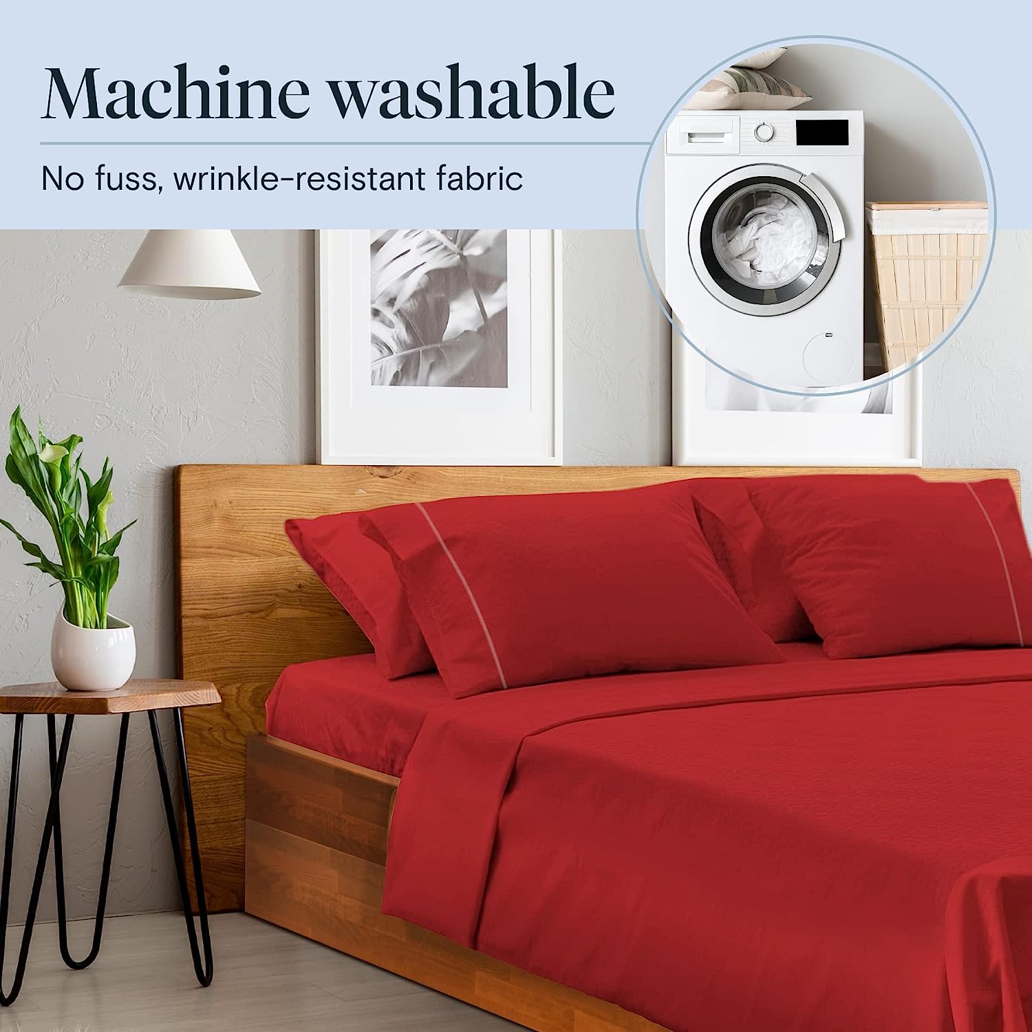 LuxClub 6 PC Full Size Sheet Set Bamboo Sheets Deep Pockets 18" Eco Friendly Wrinkle Free Cooling Sheets Machine Washable Hotel Bedding Silky Soft - Red Full