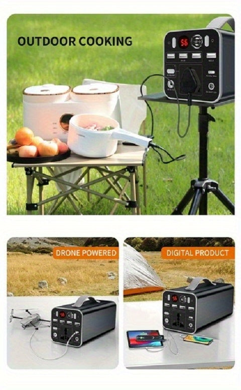 53000mAh Camping Battery Power Station, 198wh Portable Power Bank, With 110V AC Outlet, DC/PD Twoway Fast Charge, Outdoor Generator, LED Light, 4 USB