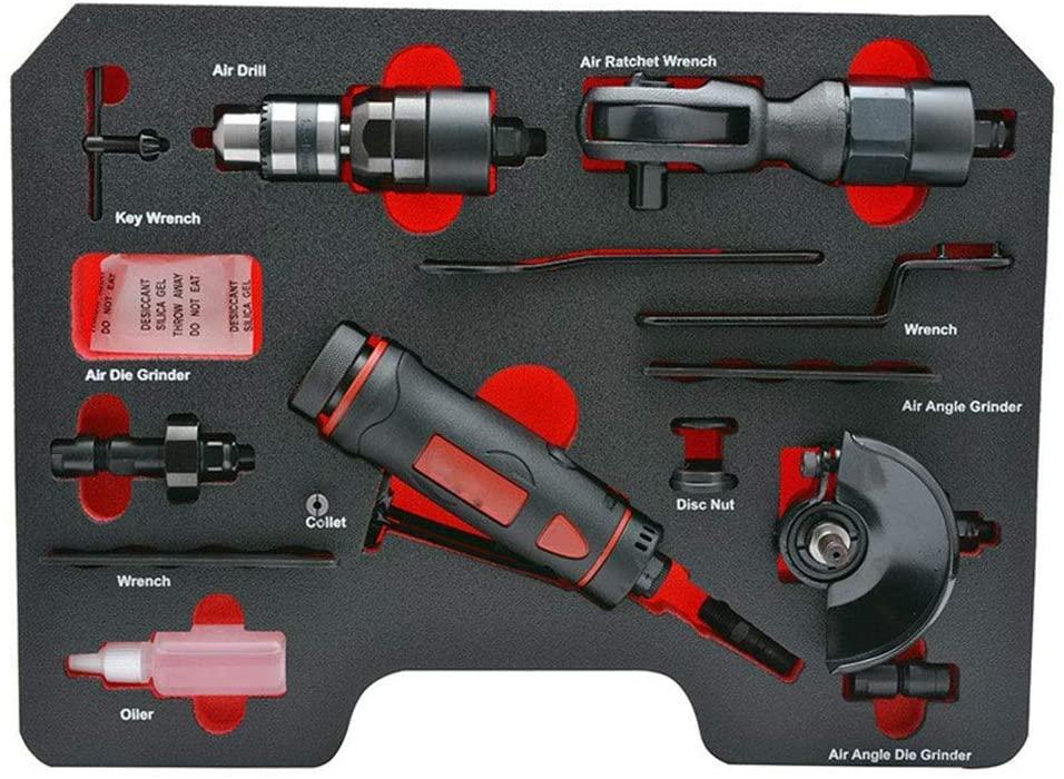WEI-LUONG Portable Practica Pneumatic Pneumatic 5-in-1 Tool Set, Pneumatic Engraving Machine/Angle Grinder/Ratchet Wrench Hand Tools Industrial Tools