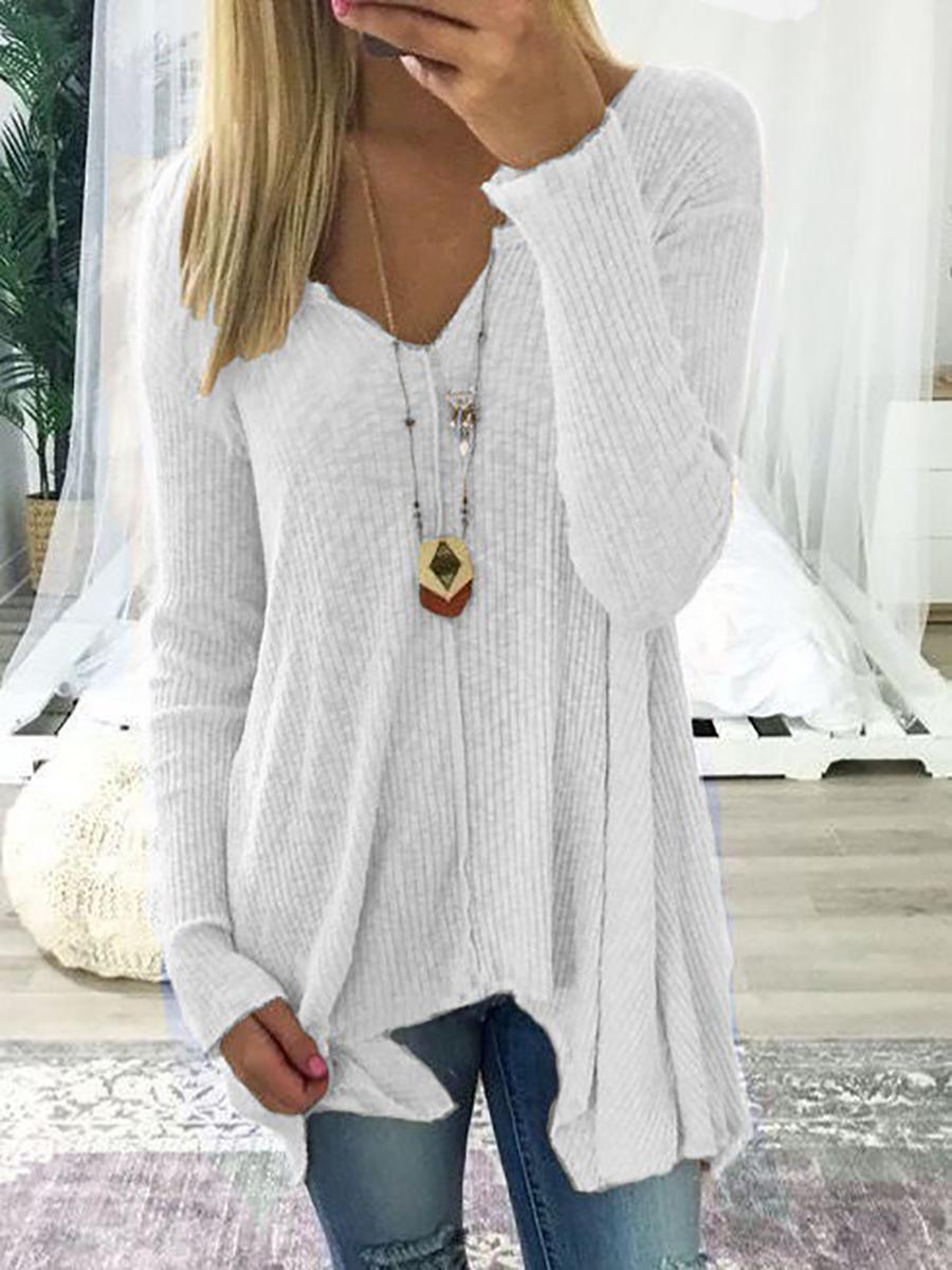 Women's Long Sleeved Solid Color Top