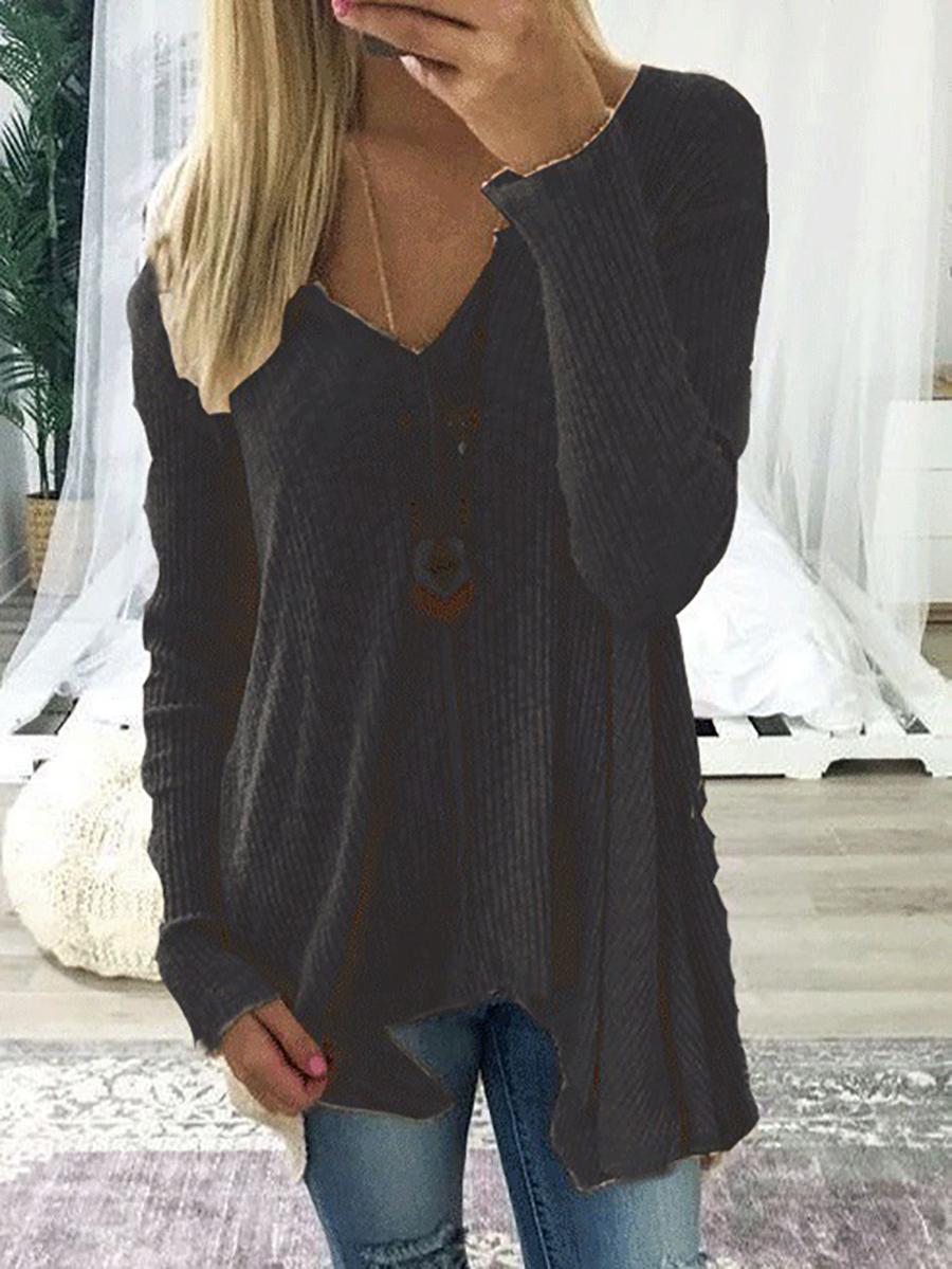 Women's Long Sleeved Solid Color Top
