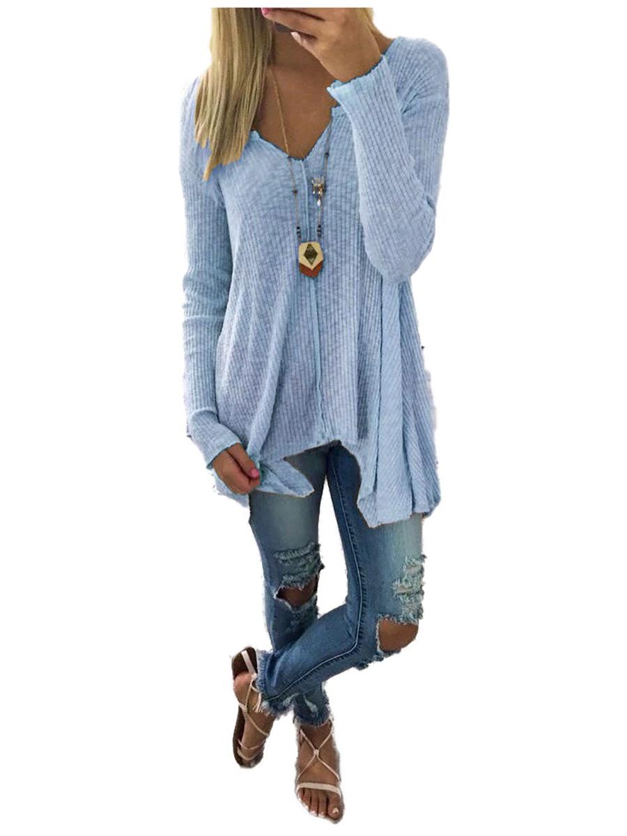Women's Long Sleeved Solid Color Top