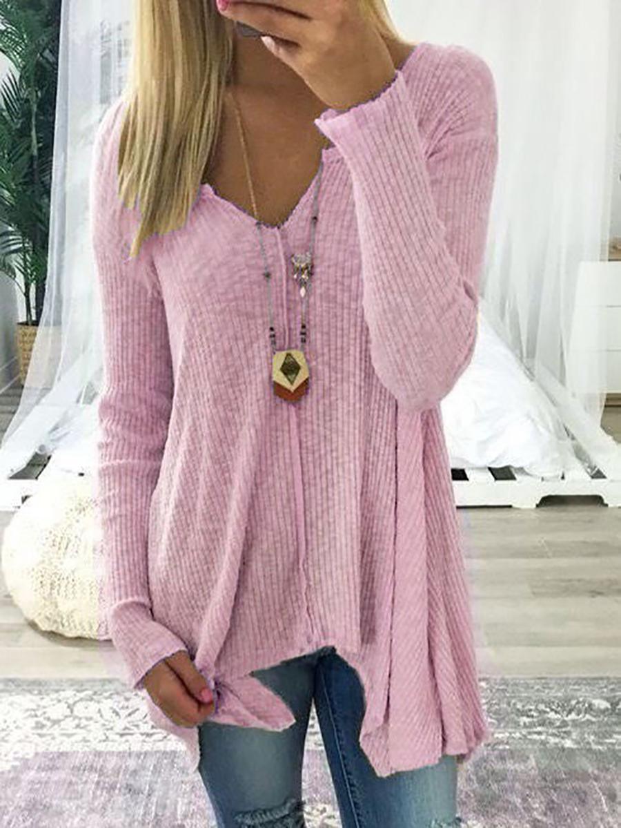 Women's Long Sleeved Solid Color Top