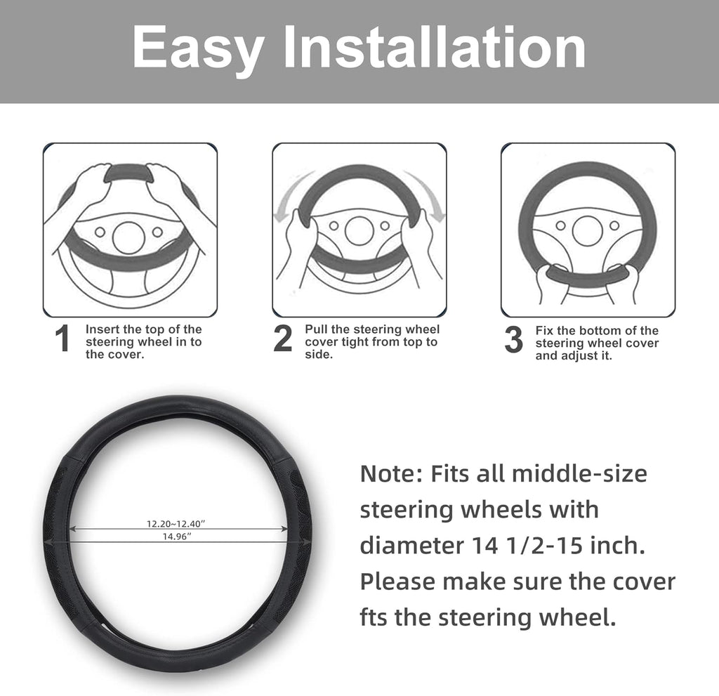 Elantrip 14 1/2"-15" Steering Wheel Cover, Universal, Black 3D Honeycomb Comfortable Grip