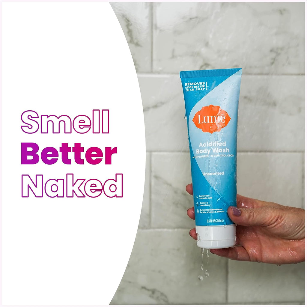 Lume Acidified Body Wash - 24 Hour Odor Control - Removes Odor Better than Soap - Moisturizing Formula - SLS Free, Paraben Free - Safe For Sensitive Skin - 8.5 ounce (Unscented)