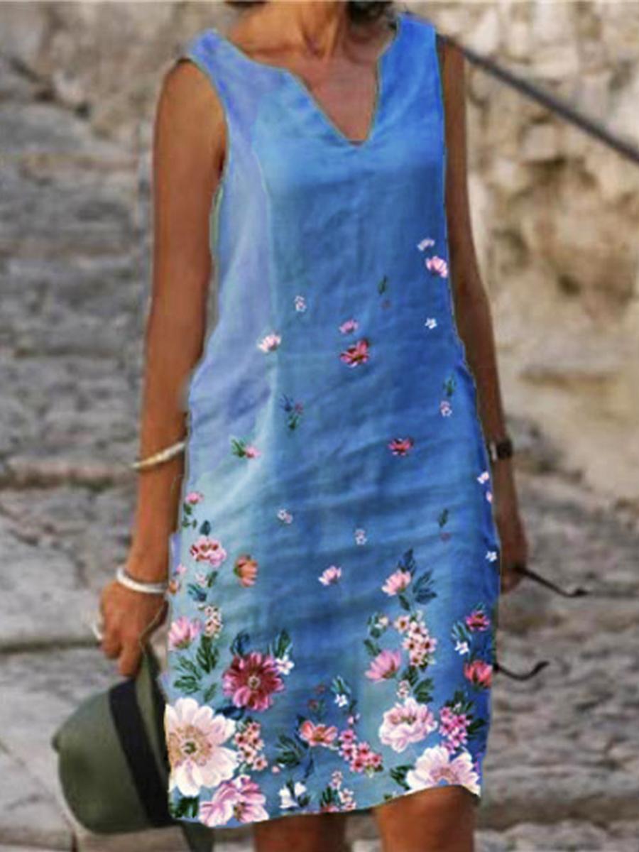 Fashion V-neck Printed Sleeveless Dress
