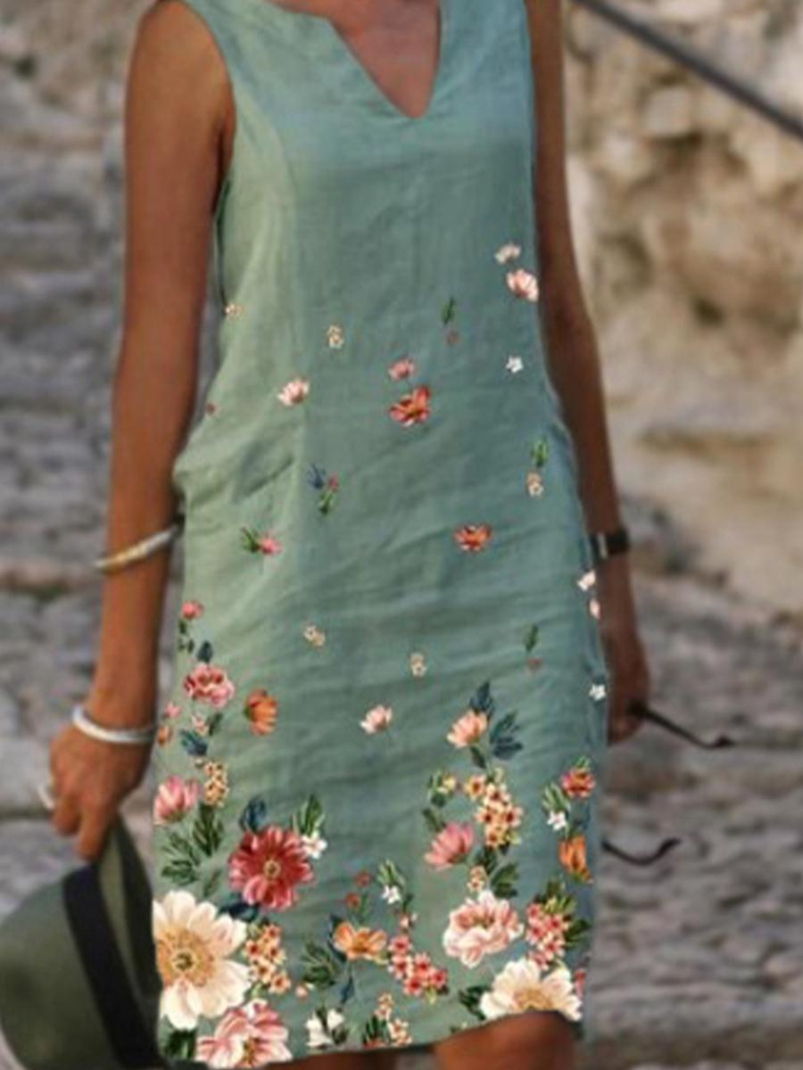 Fashion V-neck Printed Sleeveless Dress