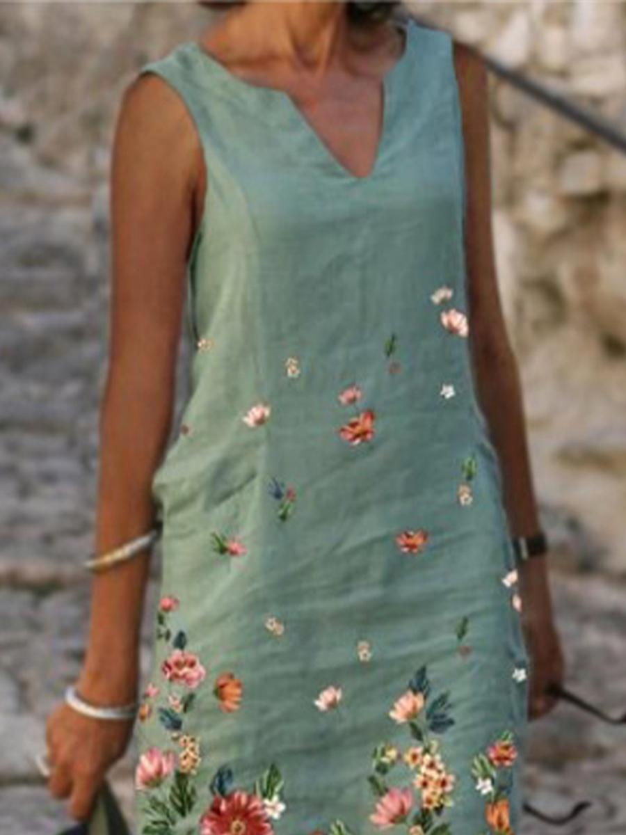 Fashion V-neck Printed Sleeveless Dress