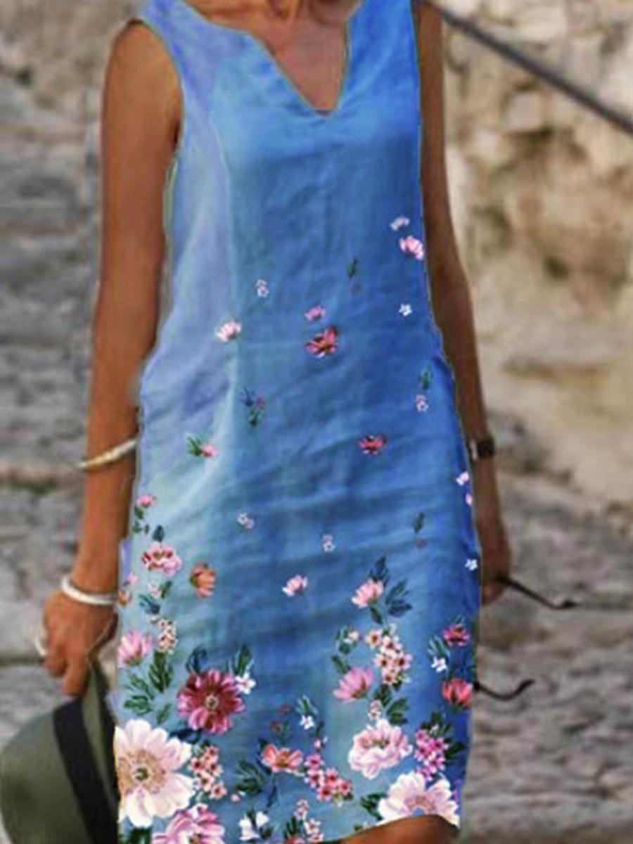 Fashion V-neck Printed Sleeveless Dress