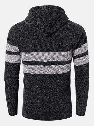 mens wide striped knit zip up plush lined thick hooded cardigans