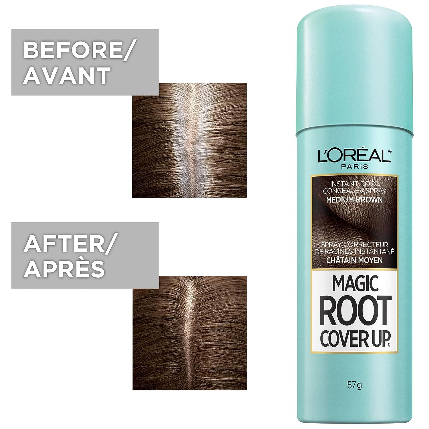 L'Oreal Paris Magic Root Cover Up Gray Concealer Spray, Medium Brown, 2 Oz(Packaging May Vary)