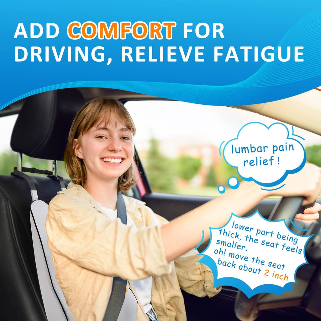 Lumbar Support Pillow for Car-Memory Foam Car Back Support for Driving Fatigue/Back Pain Relief - Dual Straps Better Fix The Back Support for Car -Gray