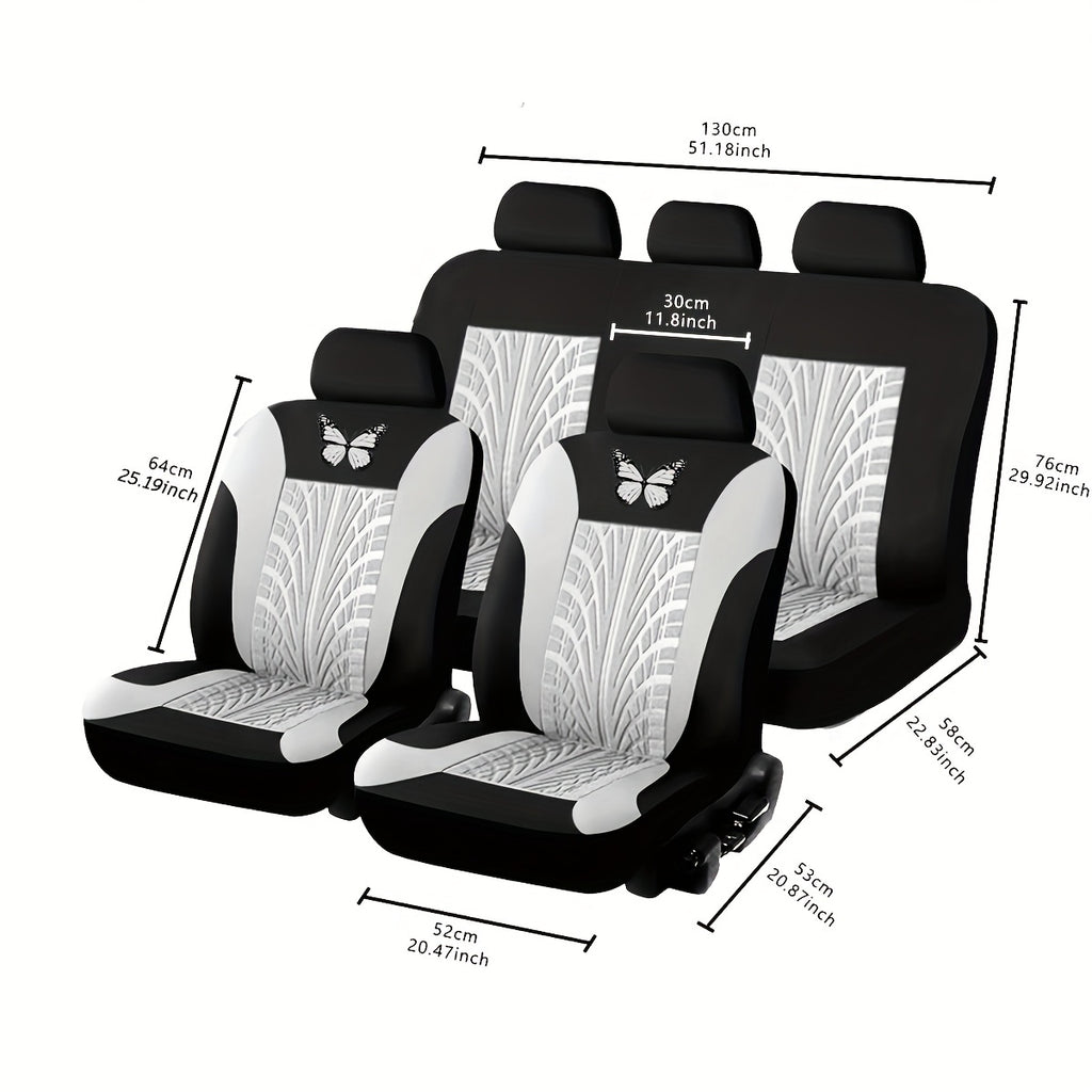 Car Seat Cover Full Set, Red Universal Butterfly Pattern Embroidery Auto Seat Cover Set