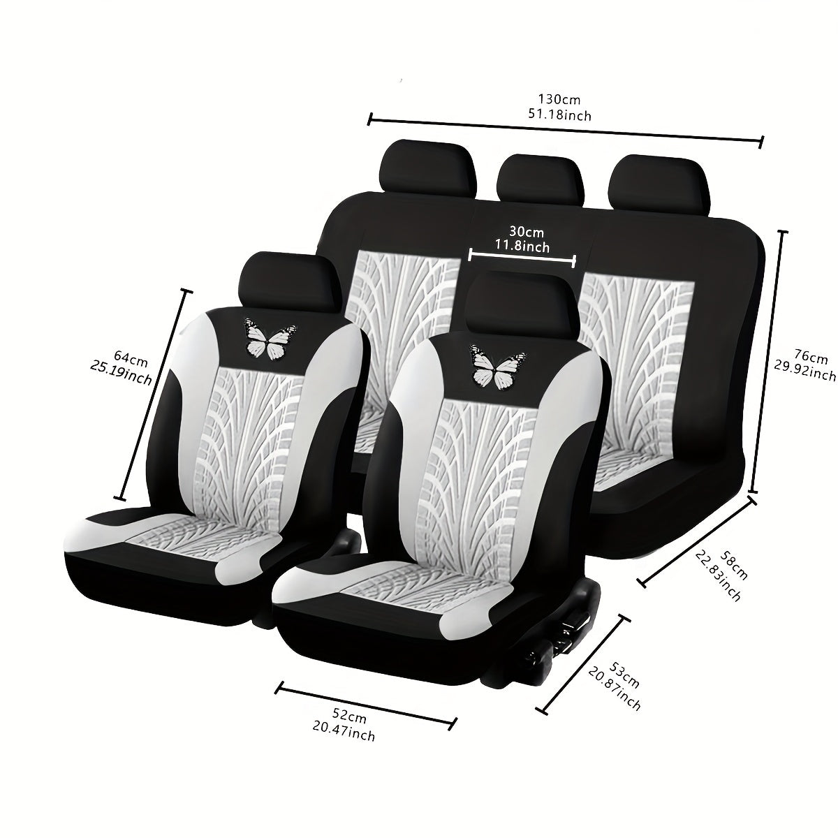 Car Seat Cover Full Set, Red Universal Butterfly Pattern Embroidery Auto Seat Cover Set