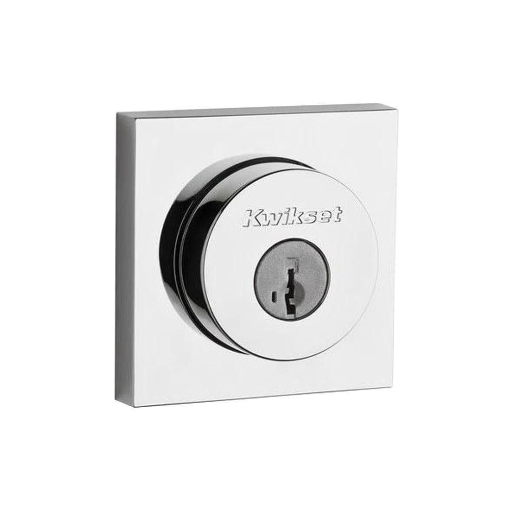 Square Contemporary Polished Chrome Single Cylinder Deadbolt Featuring SmartKey Security