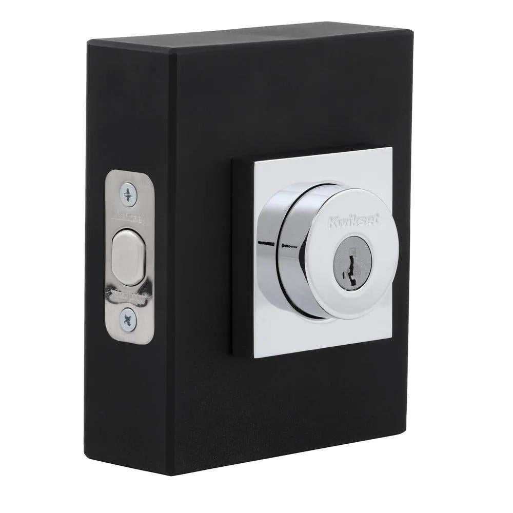 Square Contemporary Polished Chrome Single Cylinder Deadbolt Featuring SmartKey Security