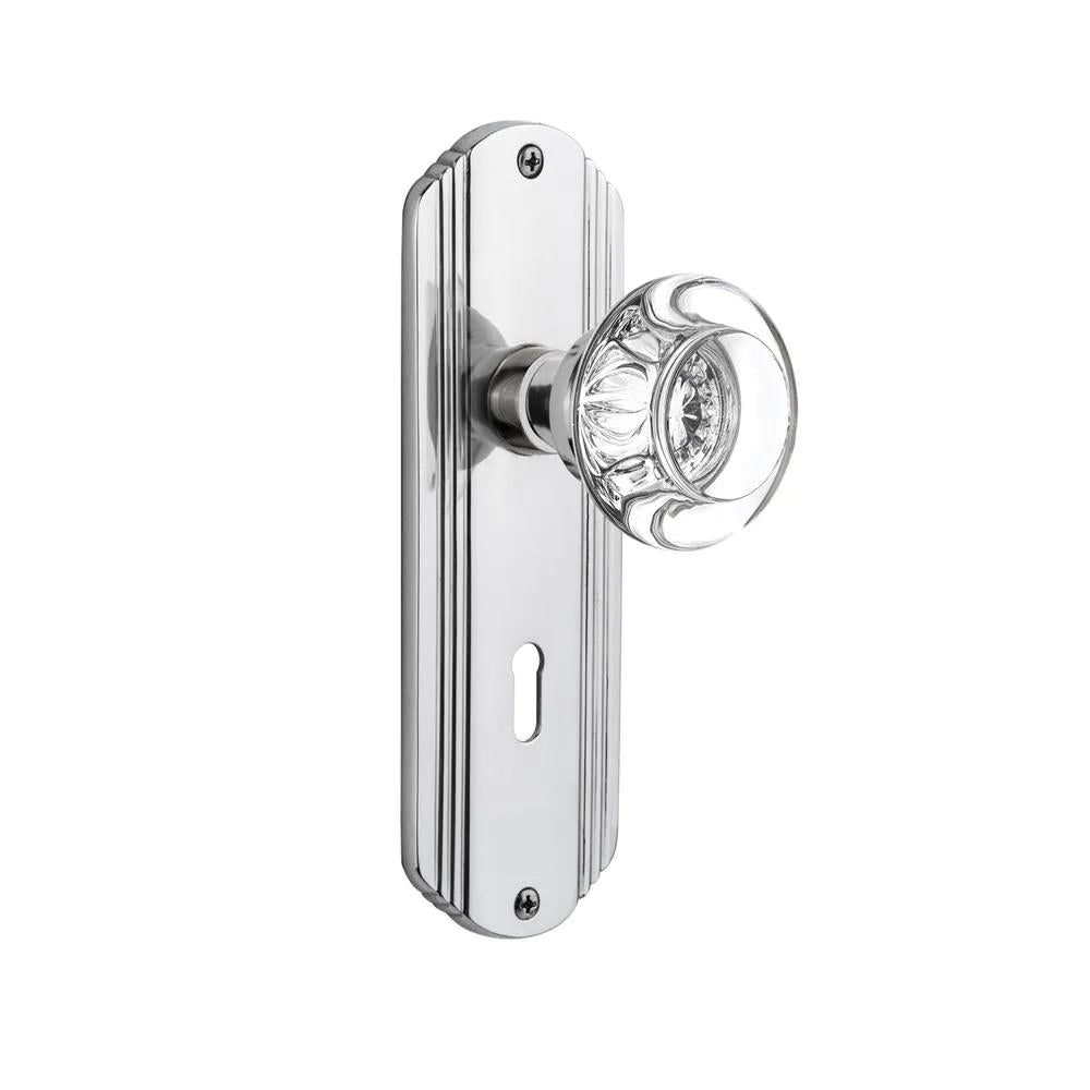 Deco Plate with Keyhole 2-3/8 in. Backset Bright Chrome Privacy Bed/Bath Clear Crystal Glass Door Knob