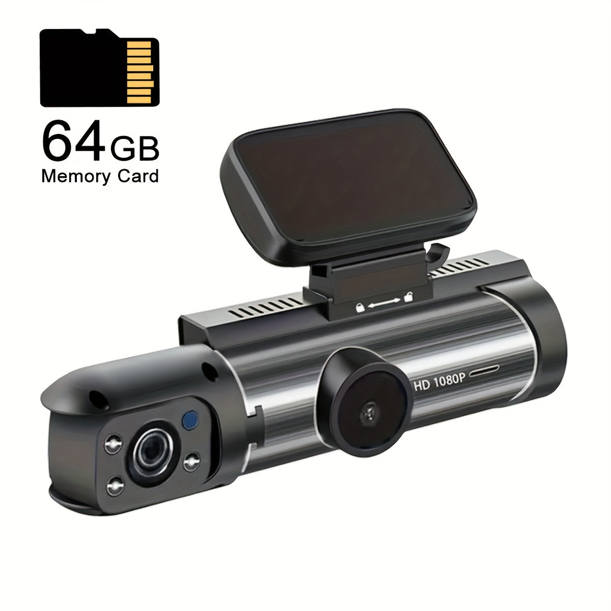 64GB Card,Dash Cam For Cars,1080P Dual Camera, Front Inside,3.16 Inch IPS Screen,G Sensor High Definition Night Vision Loop Record,Wide Angle