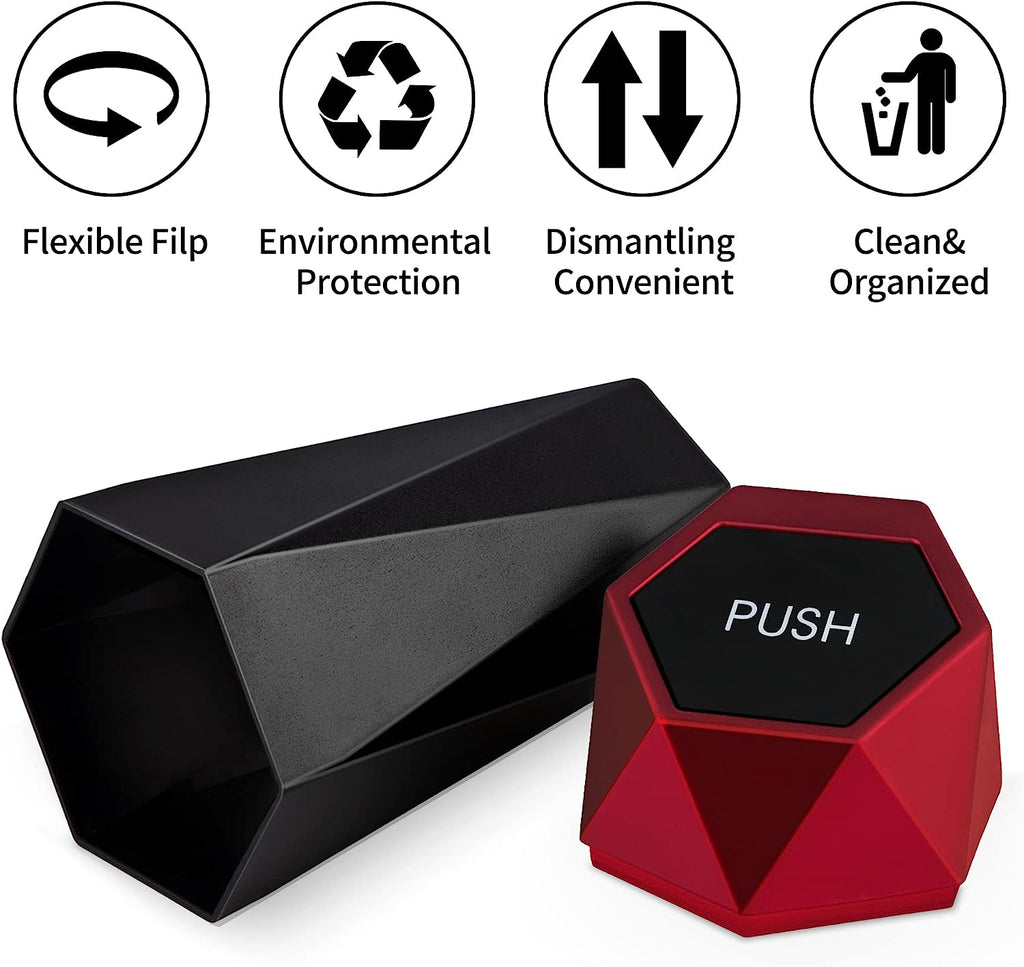 JUSTTOP Car Trash Can with Lid, Diamond  Small Automatic Portable Trash Can, Easy to Clean, Used in Car Home Office (Red)