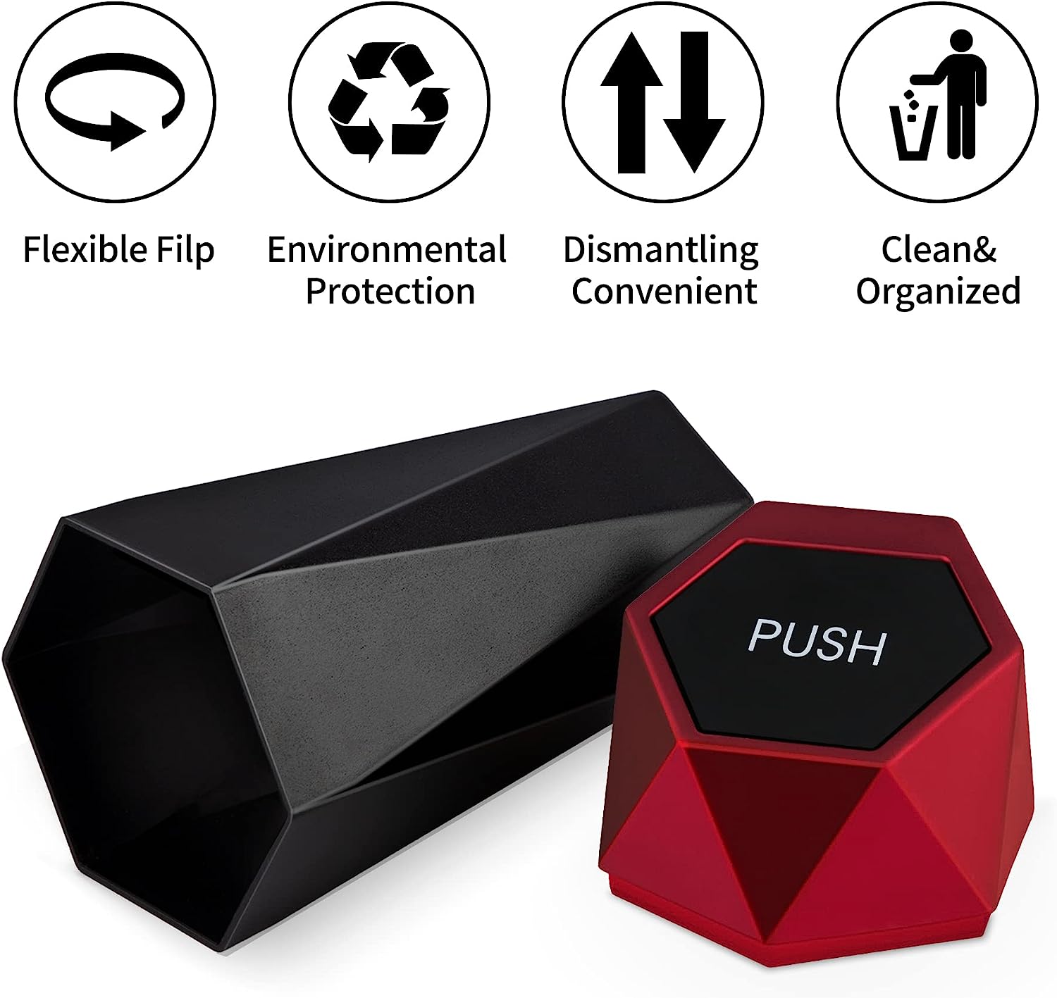 JUSTTOP Car Trash Can with Lid, Diamond  Small Automatic Portable Trash Can, Easy to Clean, Used in Car Home Office (Red)