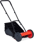 Relaxdays Manual Lawn Mower with Catcher Silent Cutting Height Adjustment 29.5 cm Cutting Width Spindle Mower, Black/Red