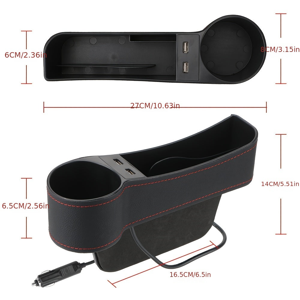 1PC Car StoraBox, Car Seat Gap Organizer Car Seat Clip Slot StoraBox Dual USB Charger Multifunctional Water Cup Holder StoraBox