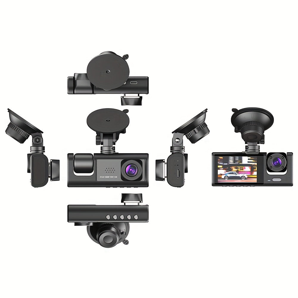 1080P Car Dash Cam 2 Camera Cycle Recording Video Recorder, Front And Inside View Camera, ParMonitor, Reverse Camera, Infrared Night Vision