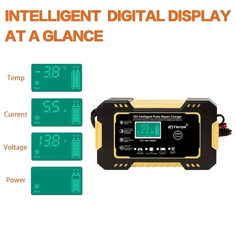 Car Battery Charger 12V 6A Pulse Repair LCD Display Smart Fast CharAGM Deep Cycle GEL Lead-Acid Charger For Auto Motorcycle