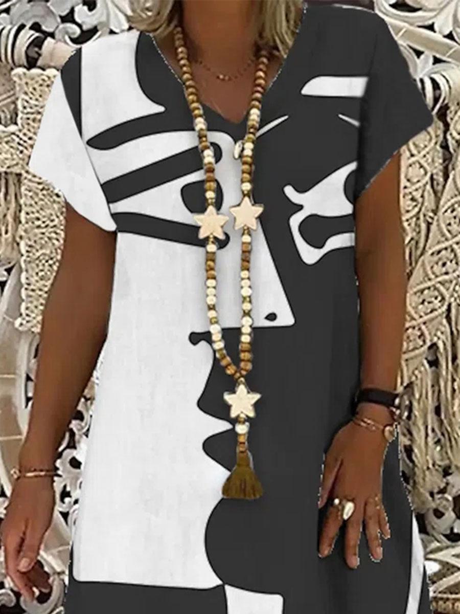 Fashion Abstract Printed V-neck Shift Dress