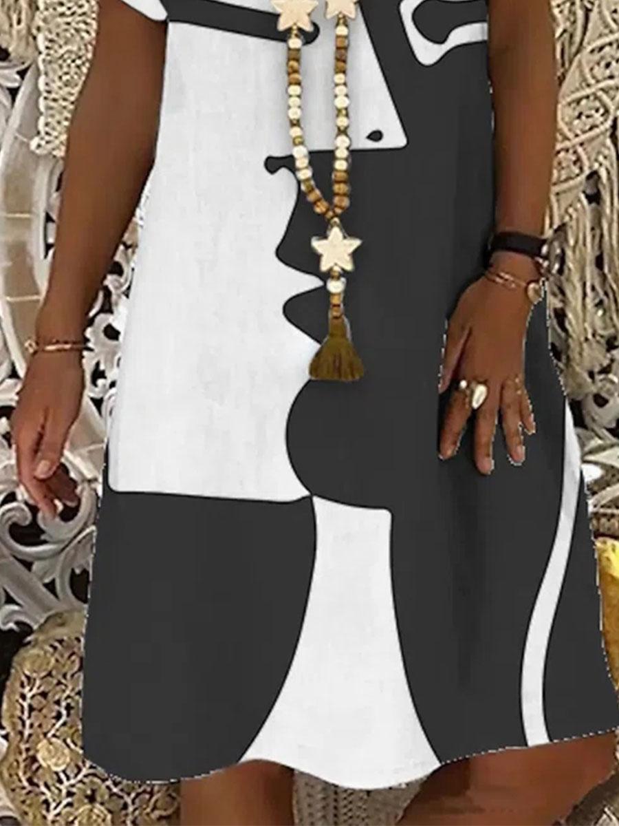 Fashion Abstract Printed V-neck Shift Dress