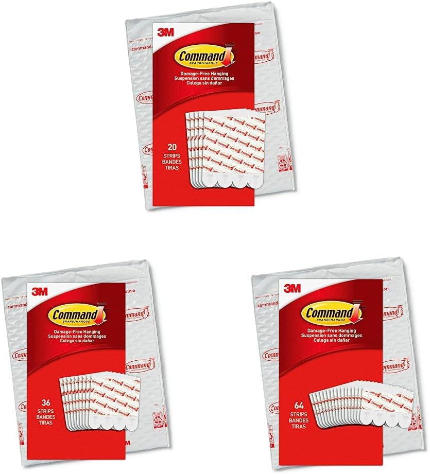 Command Large Refill Adhesive Strips, Damage Free Hanging Wall Adhesive Strips, 20 White Command Strips &amp; Medium Refill Adhesive Strips, 36 White Strips &amp; Small Refill Strips, White, 64-Strips